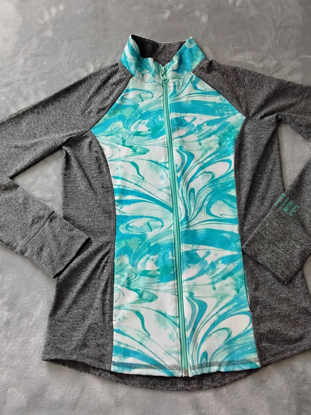 Women’s Grey Rash Guard Jacket with Turquoise Marble Front - Ice